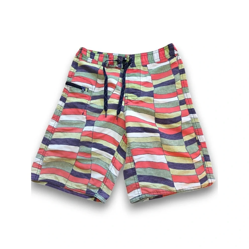 Patagonia Wavefarer Wavy Stripe Board Shorts Swim Surf Kids Boys 8